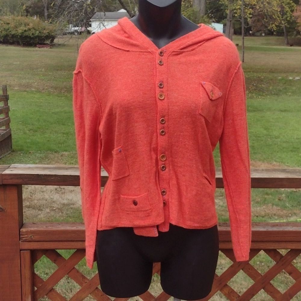 Anthropologie Cartonnier Orange Hooded Cardigan Size Large